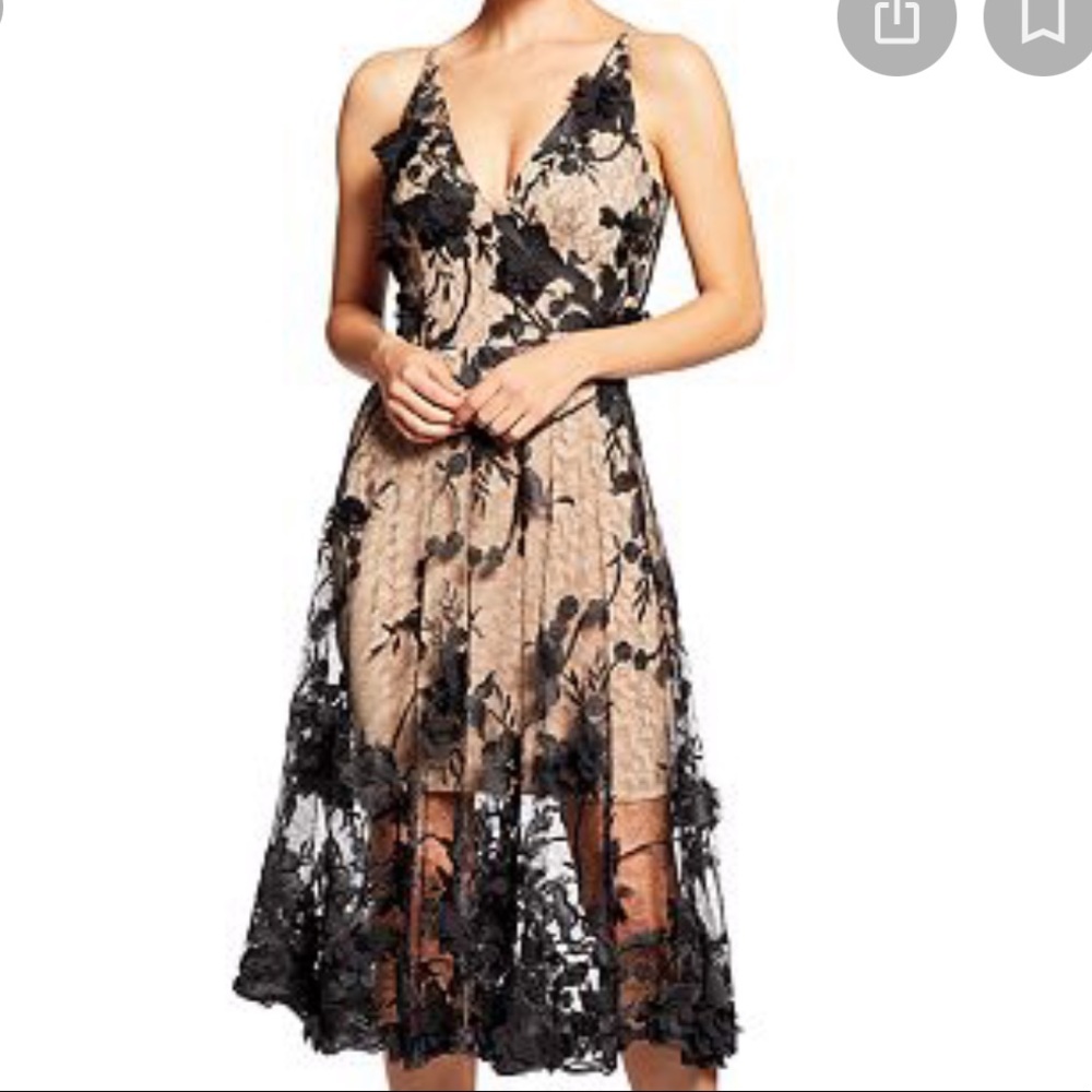 Audrey 3D Floral Lace Plunging V-Neck Midi Dress